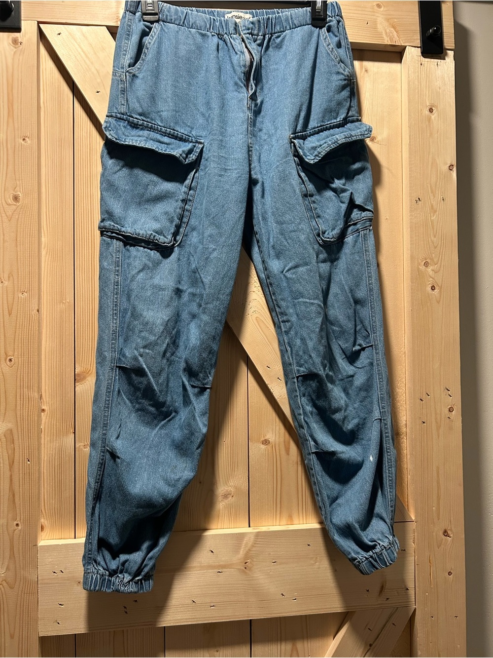 Kensie Light Blue Cargo Denim Joggers